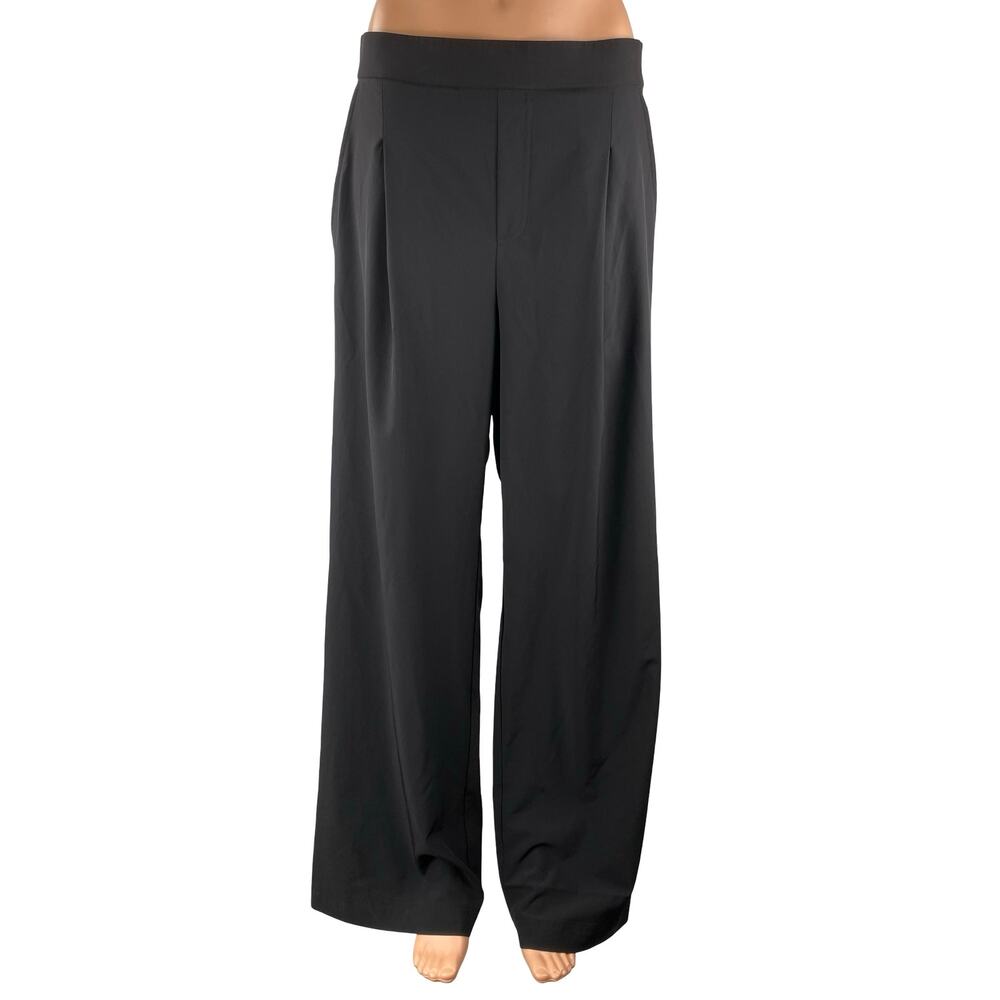 Women's Black High Waisted Pull On Wide Leg Baggy Career Trousers Pants Size 30